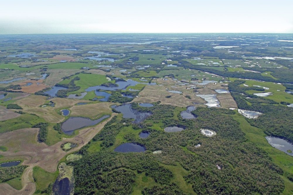 Aerial view of prairie pothole wetlands in Saskatchewan. These potholes, also scattered across Alberta and Manitoba, support up to 75 per cent of North America’s breeding ducks. The new research will help inform DUC’s future conservation decisions and plans in this critical region.