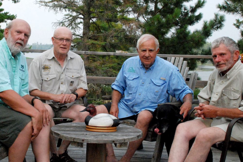Celebrating Bruce Batt’s award and 45 years of friendship: (l-r) Michael Anderson, PhD, Henry Murkin, PhD, Bruce Batt, PhD, Pat Caldwell, PhD.