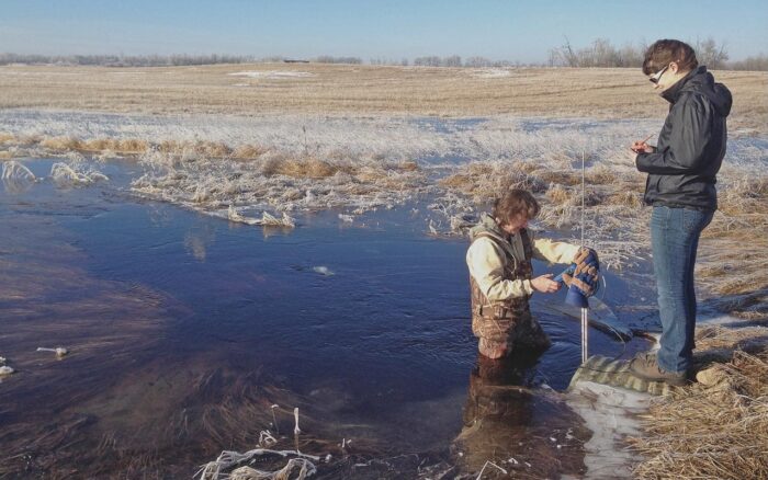 DUC wetland scientist Pascal Badiou (left) played a lead role on a portion of the wetlands pathway, specifically focusing on freshwater mineral soil wetlands.