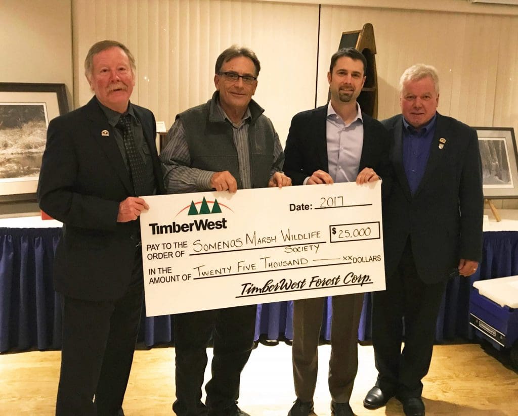 From left to right: Dave Lindsay, Senior Biologist for TimberWest Forest Corporation, Barry Hetschko, Vice President of Somenos Marsh Wildlife Society, Domenico Iannidinardo, VP Sustainability and Chief Forester, and Leslie Bogdan, Director of Regional Operations for British Columbia and National Boreal Programs, Ducks Unlimited Canada