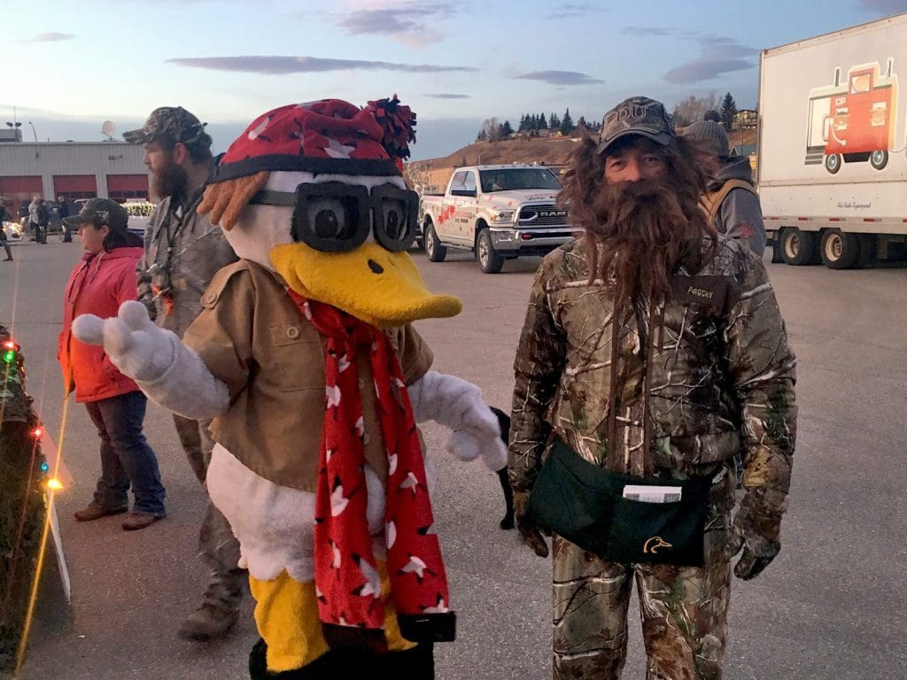 Rick Murray and Tanya Eliuk at the Santa Claus Parade. Eliuk is dressed as DU Duck and Murray as Willie Robertson from the show Duck Dynasty. 