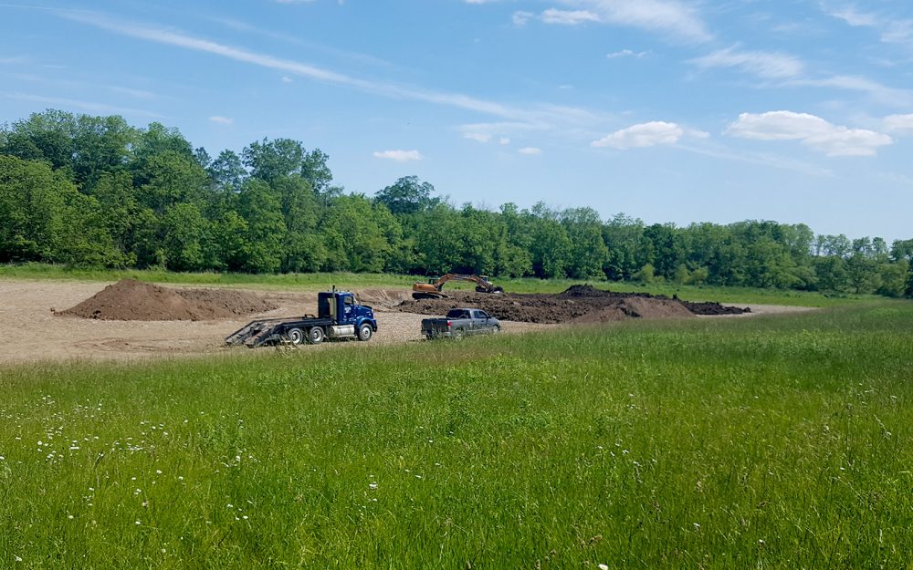 In summer 2017, restoration work was well underway at this small wetland project located on a 270-acre agricultural property along the Thames River in the County of Middlesex.