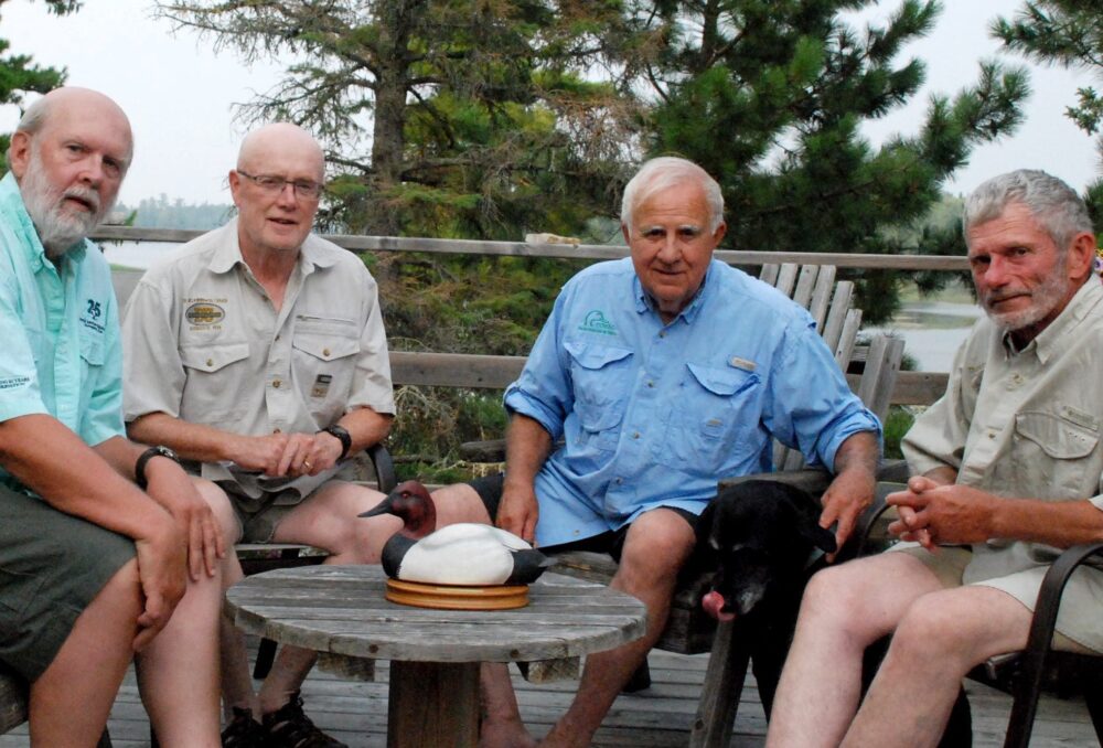 Celebrating Bruce Batt’s award and 45 years of friendship: (l-r) Michael Anderson, PhD, Henry Murkin, PhD, Bruce Batt, PhD, Pat Caldwell, PhD.