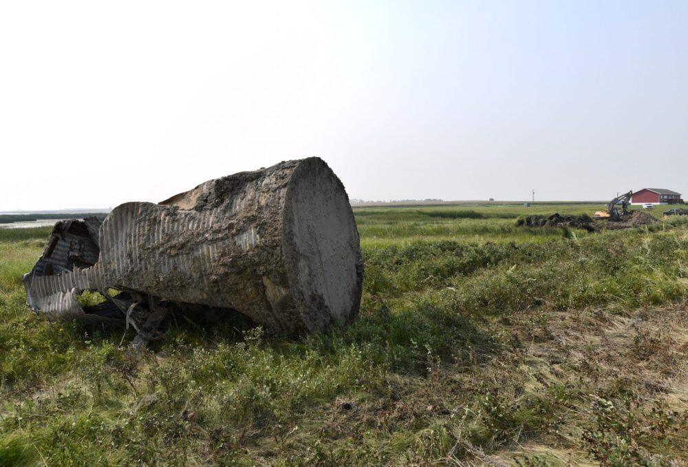 Removed pipe that was once part of a gatewell structure used to control the water levels in one of the Lenore wetlands.