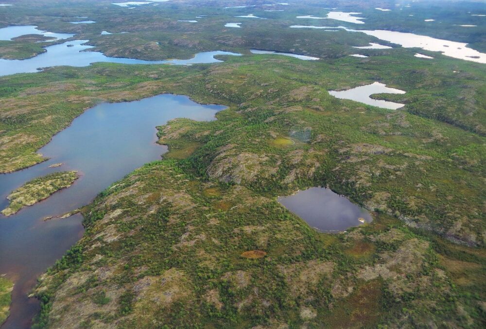 Aerial view of the proposed Thaidene Nëné National Park Reserve, located near Łutsel K’e, N.W.T