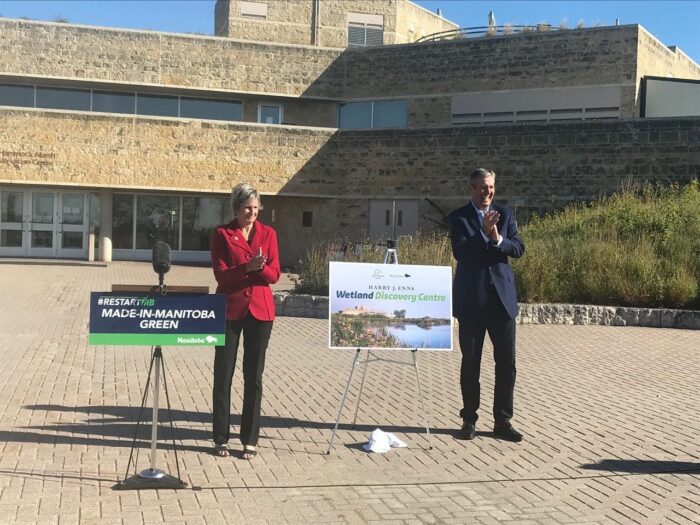 Karla Guyn, DUC CEO, and Premier Brian Pallister at the announcement on September 10, 2020.