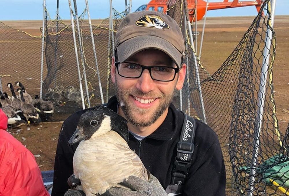 Mitch Weegman holds a banded cackling goose while conducting research in Nunavut. The respected avian ecologist has now landed a historic professorship at the University of Saskatchewan, one of the continent’s most important post-secondary institutions for wetland and waterfowl research. 