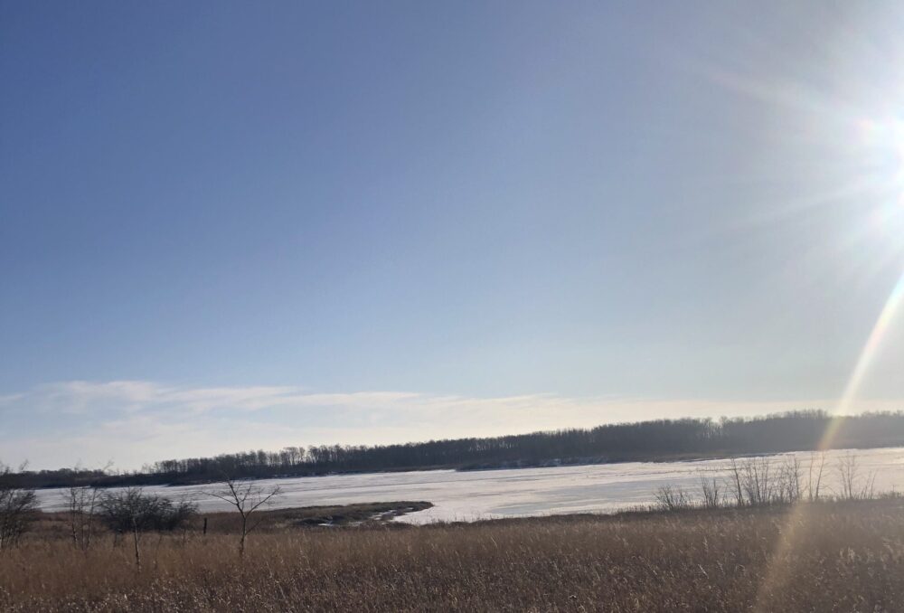A large wetland on DUC's Zibin Project on a winter day in Saskatchewan.