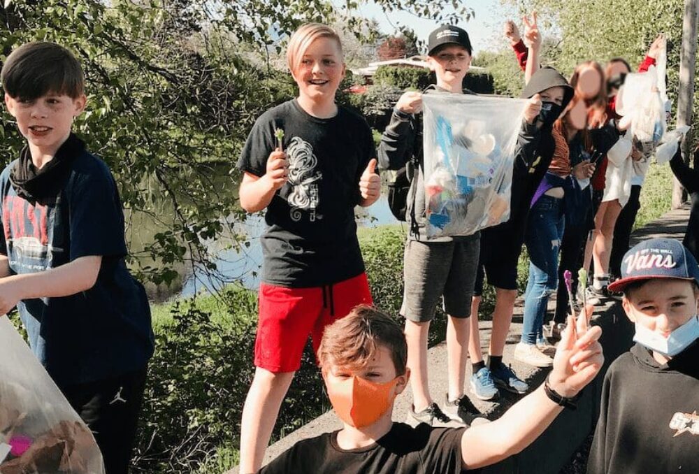 The Grade 6 class from Chilliwack Middle School poses for a picture after cleaning up a local wetland. DUC recognized the class as Wetland Heroes earlier this year for their efforts.