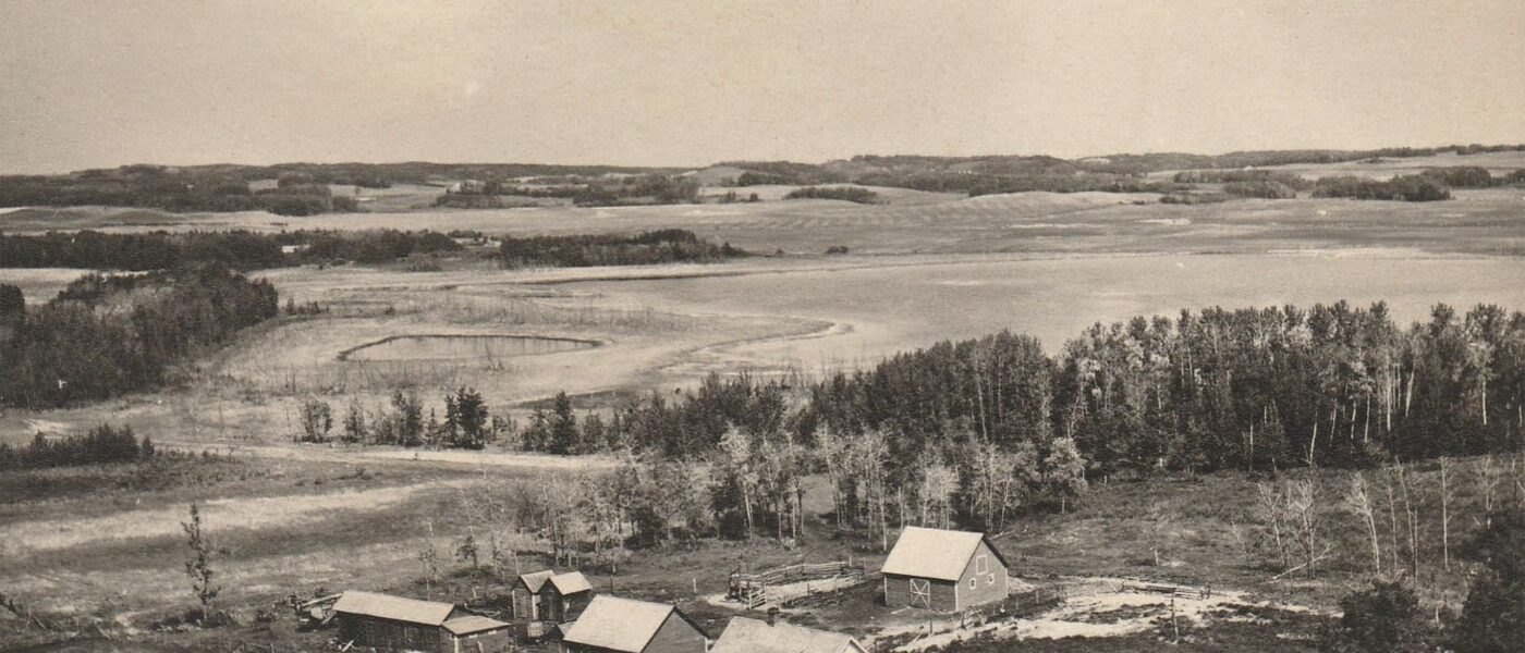 Elsie’s Place, a 200-acre (80-hectare) plot of pasture, hillocks and prairie potholes near Bashaw, Alta. As it appeared prior to 1963 when a large fire levelled about a third of the yard. 