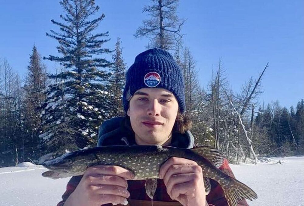 Nathan Zeinstra ice fishing on a small lake in Grey County, Ont. 