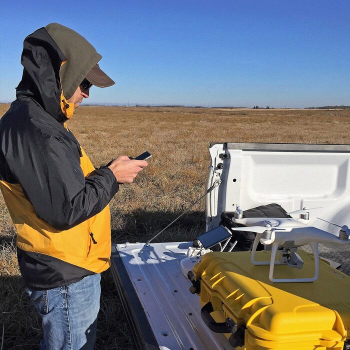 Researcher using a drone in Saskatchewan 