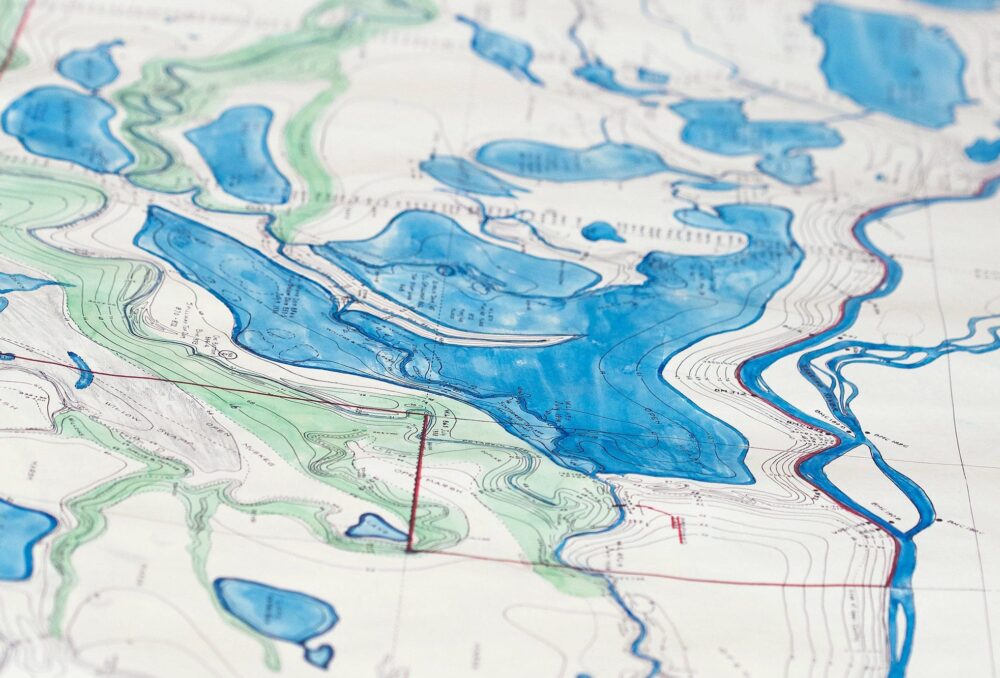 Dating from the early 1900s, this hand-drawn and coloured map was found exquisitely well-preserved at a DUC office in northern Manitoba.