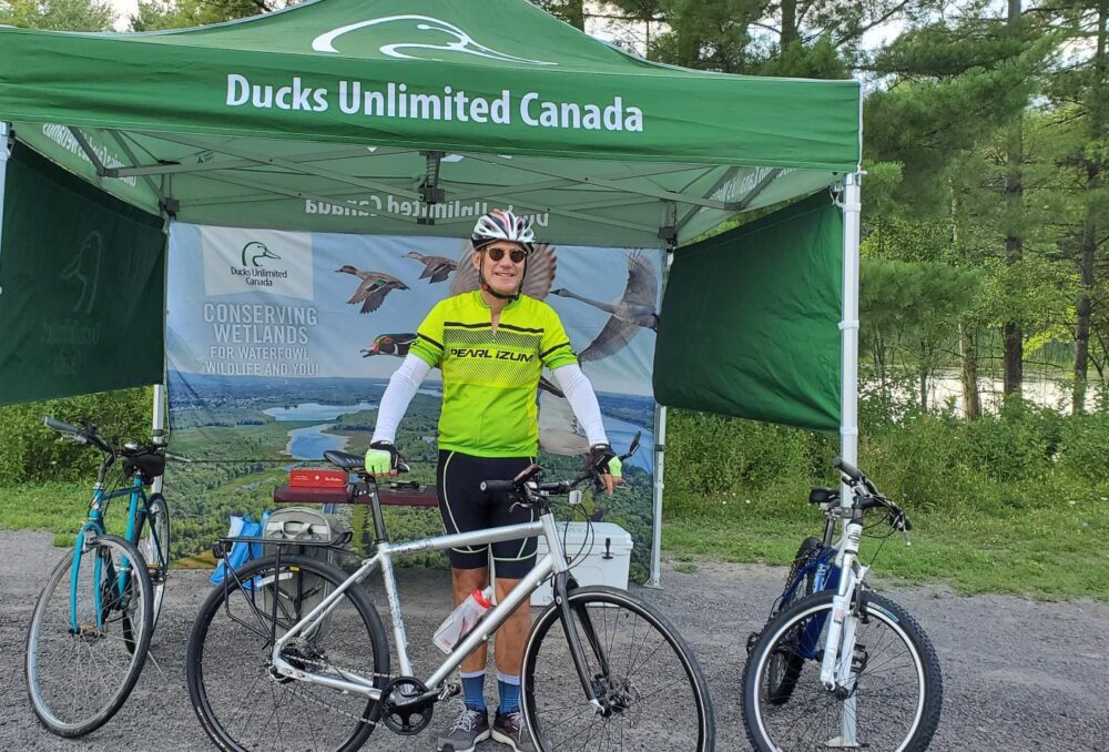 Mark Mortimer gets ready to head out on the road at the Kingston Ride for Conservation 2022, a fundraiser in support of Ducks Unlimited Canada.