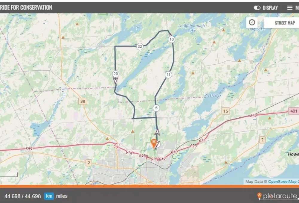 Road route for the Kingston Ride for Conservation 2022