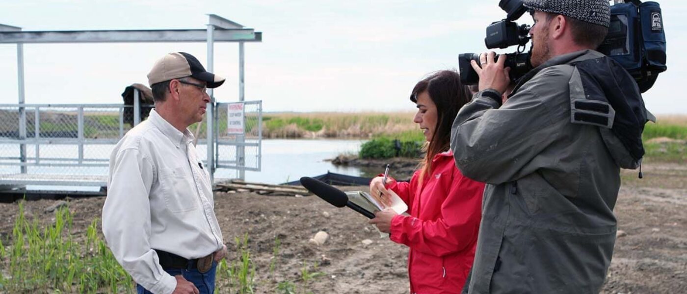 LOOKING BACK: Andrews interviewed in 2013 at Delta Marsh about DUC's carp exclusion project.