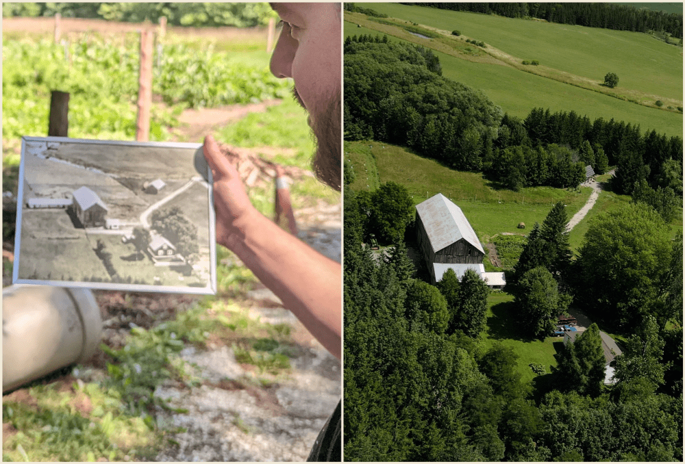 Comparison of the Shotyk farm from the air in 1938 and 2022.