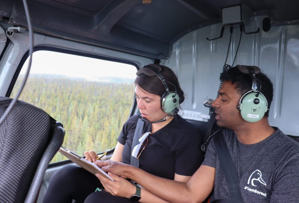 Dane Nan Yḗ Dāh Guardian Kyla Magun of Kaska Dena joins James Varghese, a remote sensing analyst from Ducks Unlimited Canada's National Boreal Program to participate in knowledge sharing and training. 