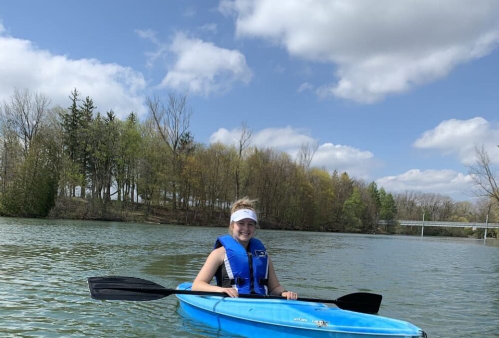 Cattrysse kayaking near her hometown of Alymer, Ont.