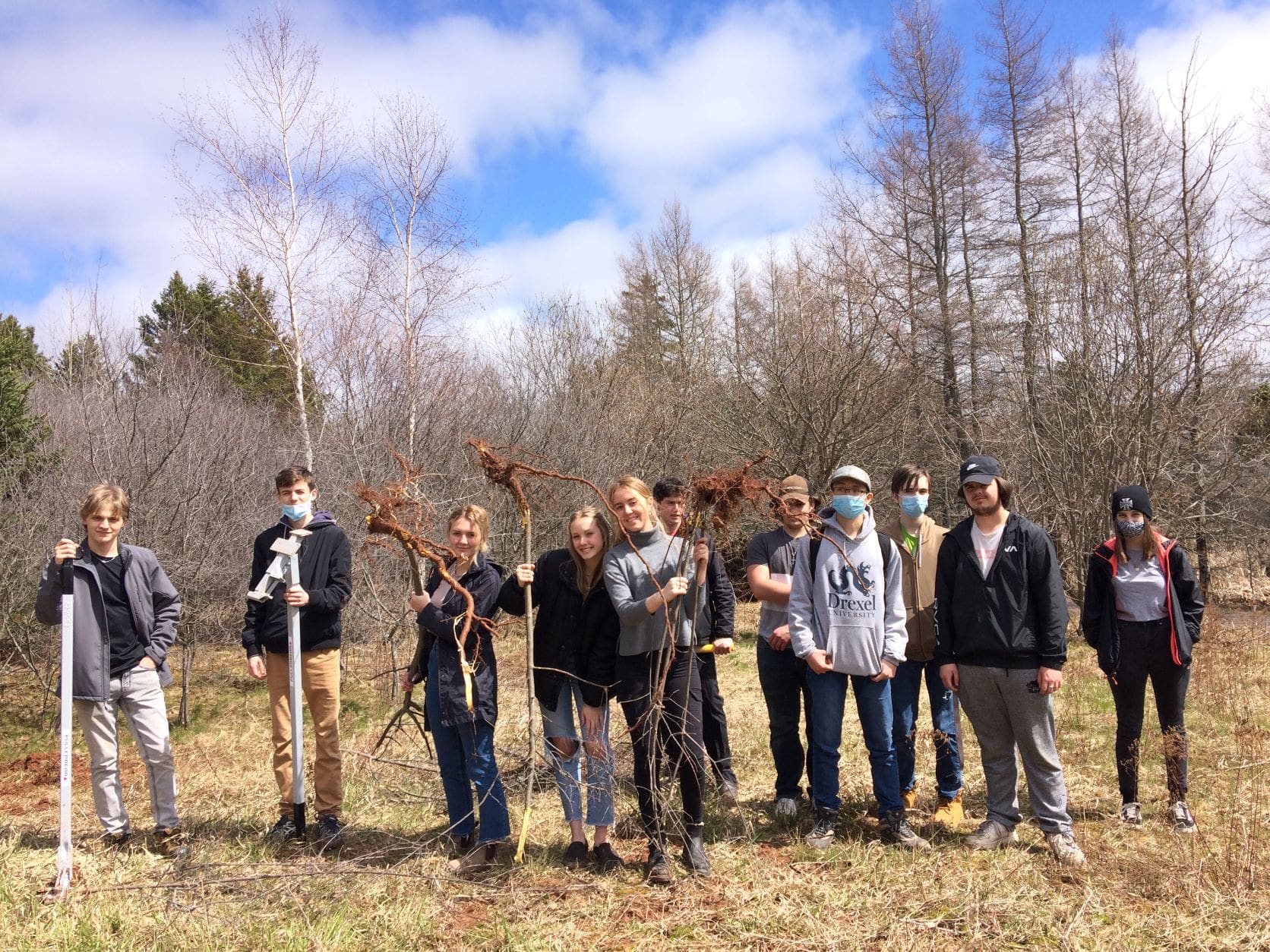 Students with the Charlottetown WCE removing buckthorn near Charlottetown, P.E.I. 