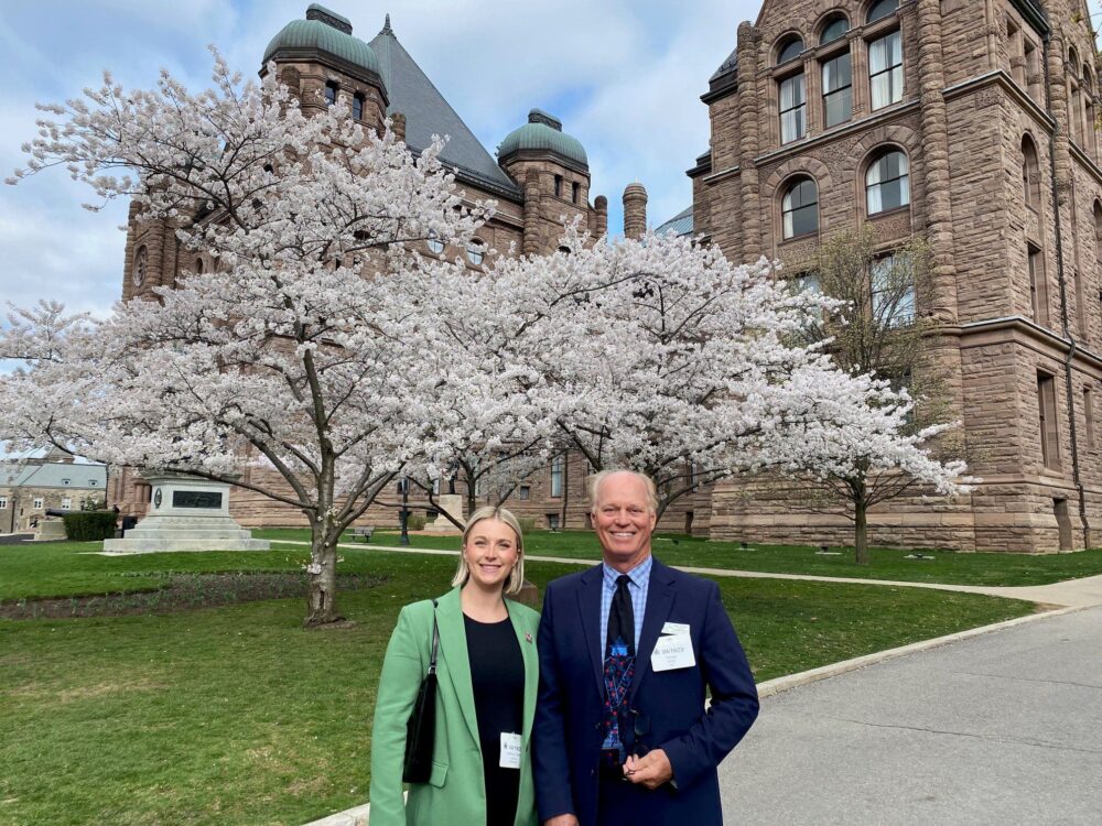DUC volunteers Kim Kerr and Phil Holst arrive at Queen’s Park for meetings with government officials.