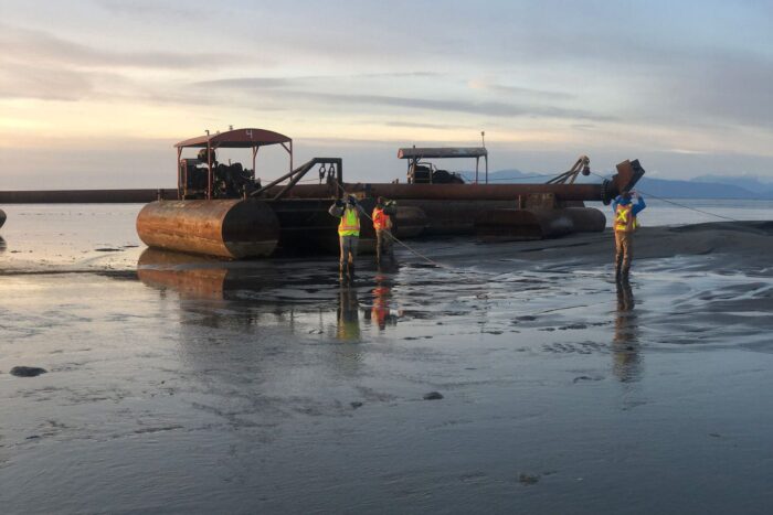 The Sturgeon Bank pilot project is repurposing sediment that is regularly dredged from the river as part of shipping activities. 