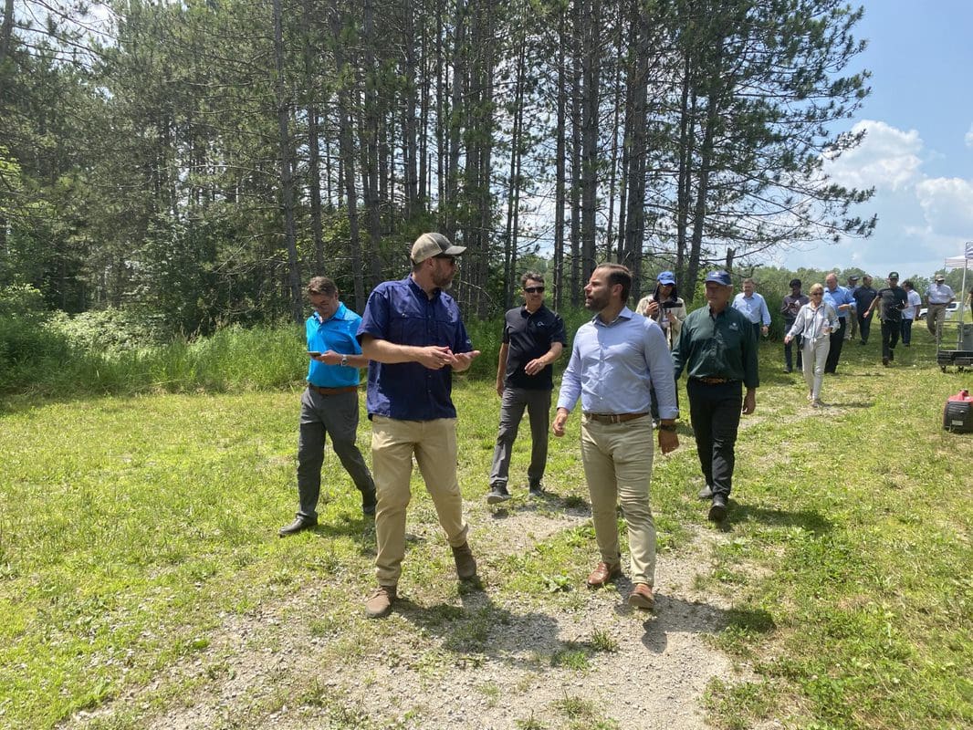 Craig Berga, Head of Conservation Programs for DUC and Minister Piccini led the way as attendees, media and other special guests toured the wetlands and restoration work completed at Nonquon Provincial Wildlife Area following the ceremony.