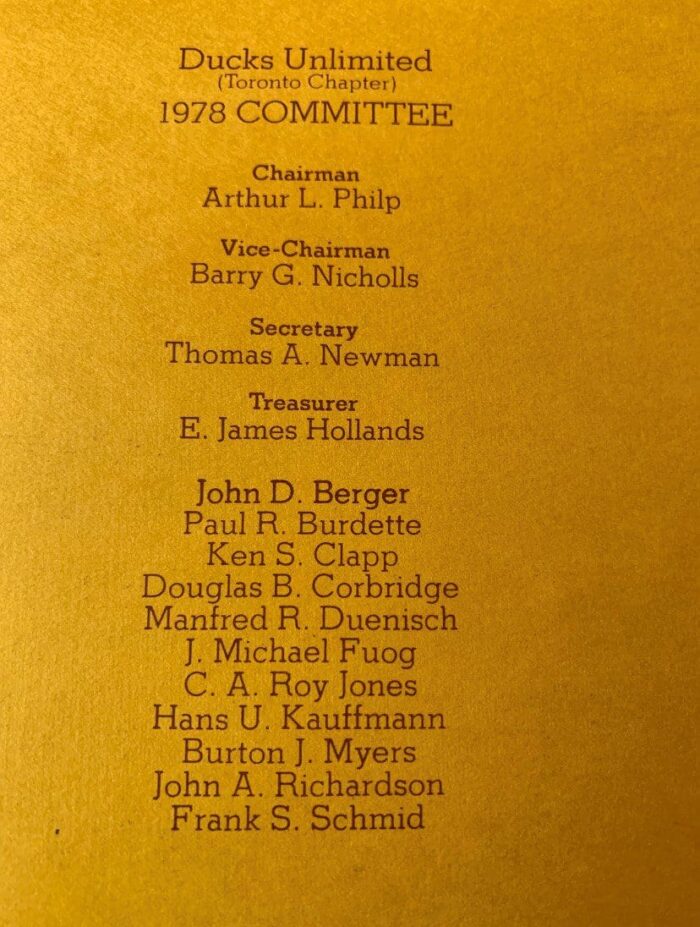 Committee members listed in the 1978 Toronto Dinner program. 