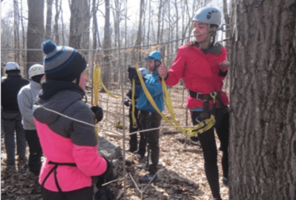 Ecclestone on a low ropes course as part of the DUC-partnered Wetland Centres of Excellence program.