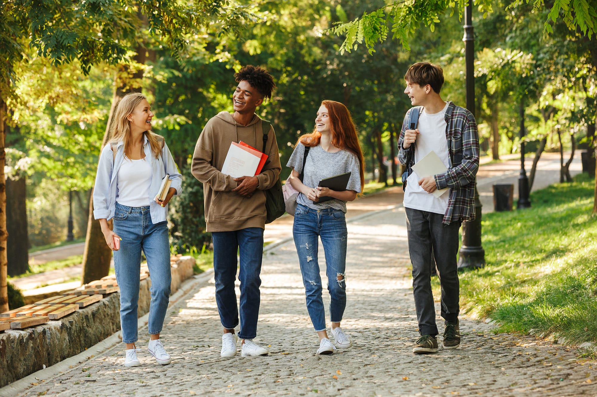 Young people walking on campus