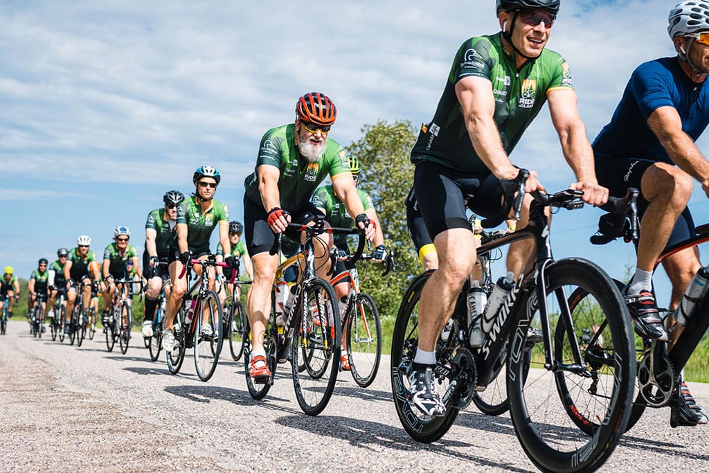 Cyclists riding in the Ride to the Lake, a Ducks Unlimited Canada event