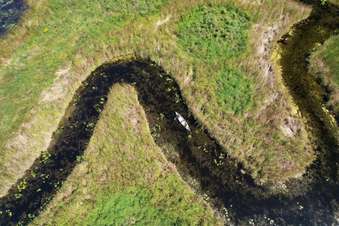 DUC staff monitors through channels at the Howe Island restoration site in Ontario. 