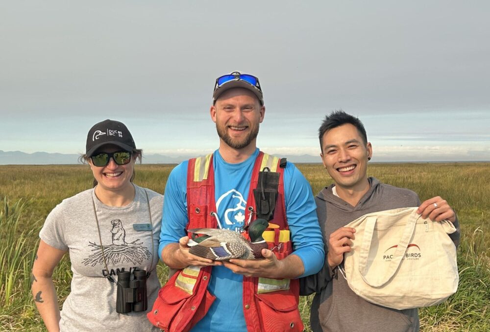 Eric (center) with Sarah Nathan, DUC's Manager of Provincial Operations for BC on his left, and Andrew Huang, PBHJV's Canadian Coordinator on his right