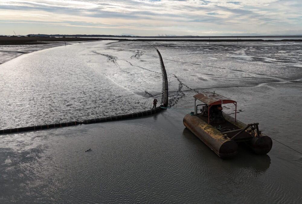 This pipeline carries sediment that once lay at the bottom of the Fraser River – material that would otherwise have been disposed of at sea - from a nearby holding barge to the foreshore, supporting local resiliency and combating coastal erosion, and helping marshes keep pace with sea-level rise. 