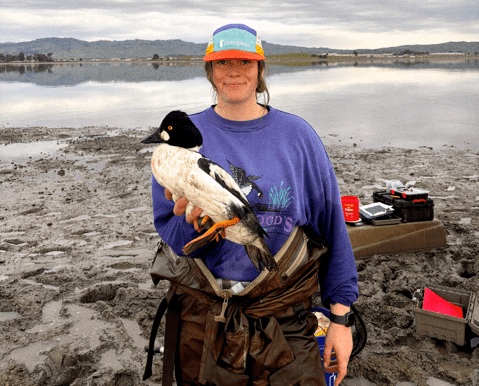 Hannah Sabatier holding a waterfowl