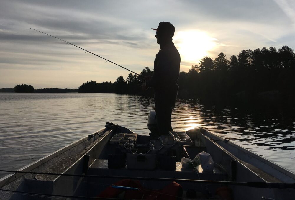 Fishing at sunset.