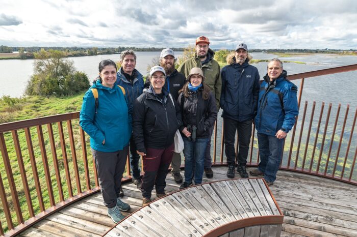 Our Director Mélanie Deslongchamps (left) and our Head of Restoration André Michaud (right), with several Government of Quebec employees during a field visit. 