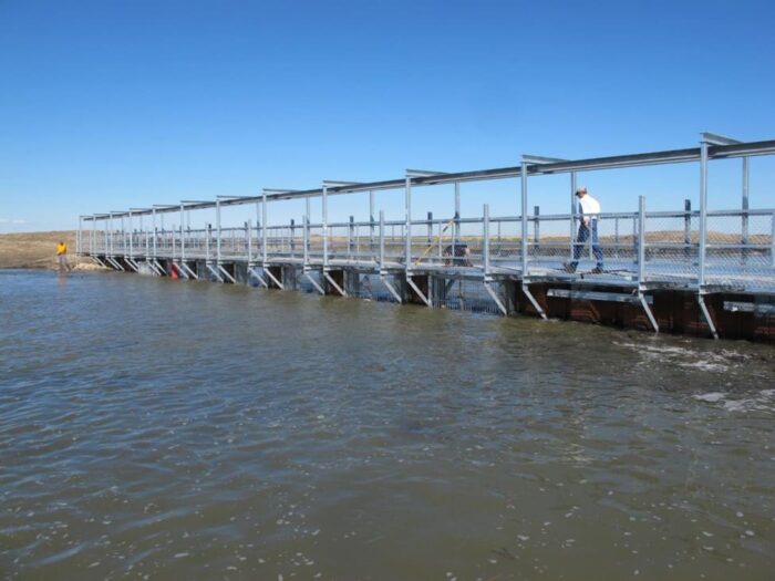 The Waterhen Creek structure with bar screens deployed in openings.