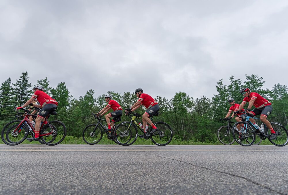 As Ride to the Lake participants travelled from Winnipeg to Kenora, the sea of red turned heads all along the route.
